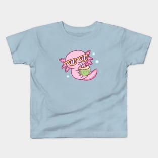 Cute Axolotl Chilling With Coconut Water Kids T-Shirt